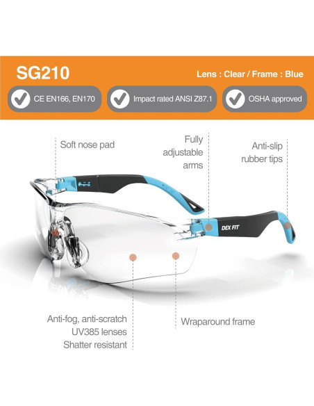 Gafas de Seguridad DEX FIT SG210 Antivaho UV385 Ajustables Gafas de Seguridad DEX FIT SG210 Antivaho UV385 Ajustables