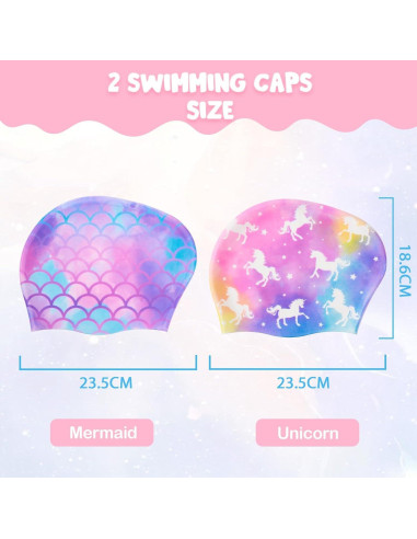 Paquete de 2 Gorras de Baño WAWSAM Silicona Niños Unicornio Sirena