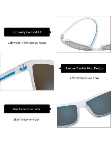 Gafas de sol ZENOTTIC para hombres TR90 UV400 espejo azul