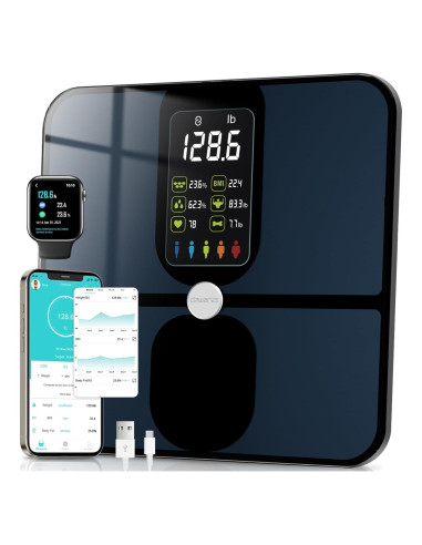Escala Digital Inteligente CHWARES con BMI y 15 Métricas, 180 kg, Negro