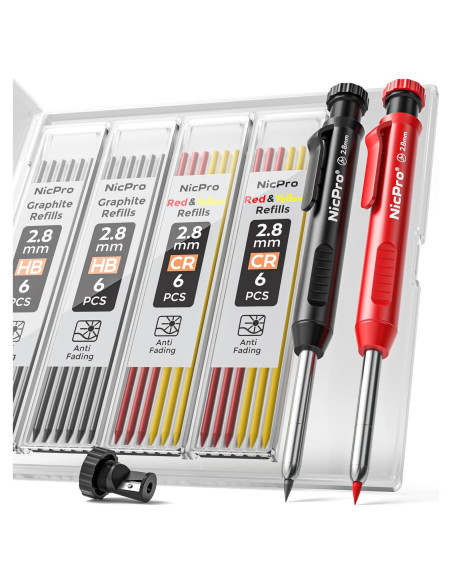 Lápiz de Carpintero Nicpro con Sacapuntas y 26 Recargas Lápiz de Carpintero Nicpro con Sacapuntas y 26 Recargas