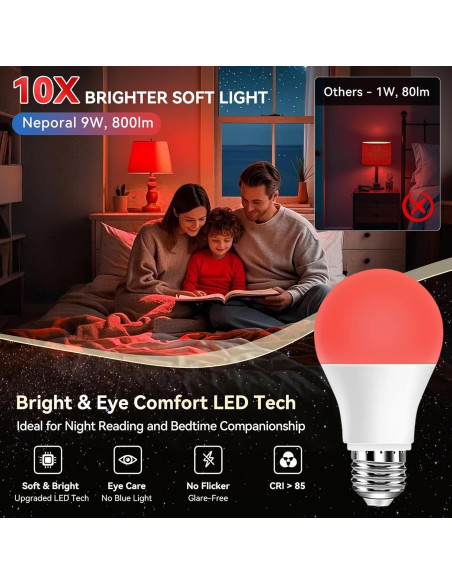 Bombillas LED rojas Neporal 9W 625nm para dormir - Paquete de 3 Bombillas LED rojas Neporal 9W 625nm para dormir - Paquete de 3