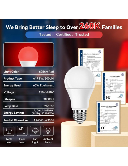 Bombillas LED rojas Neporal 9W 625nm para dormir - Paquete de 3 Bombillas LED rojas Neporal 9W 625nm para dormir - Paquete de 3