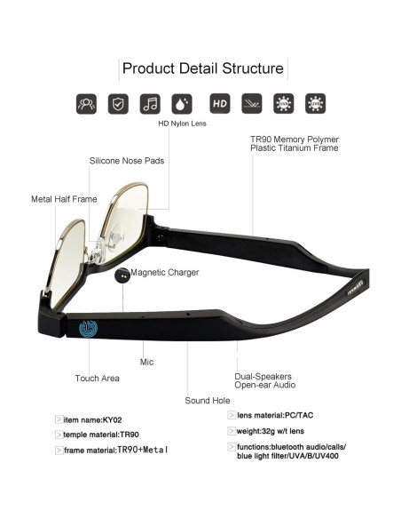 Gafas Inteligentes de Audio Bluetooth Delhi Tornado con Filtro UV