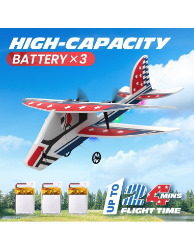 DEERC Avión RC Rojo 2.4GHz con 3 Baterías y Giroscopio