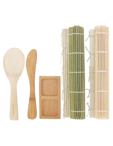 Kit de Sushi BambooMN 7 Piezas - Esteras, Cucharón y Plato
