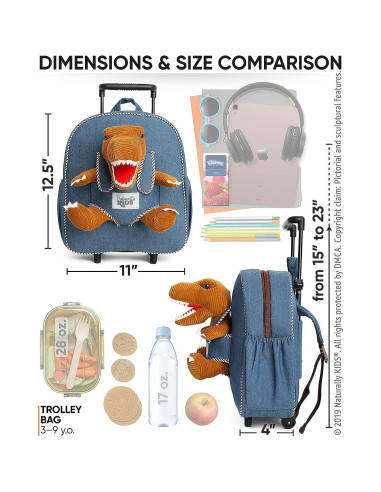 Mochila Rodante Dinosaurio Naturally KIDS 31.75x27.94cm
