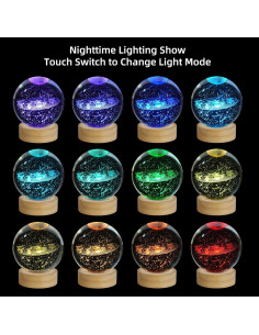 Luz Nocturna Bola Cristal 3D Sistema Solar LED 16 Colores 2