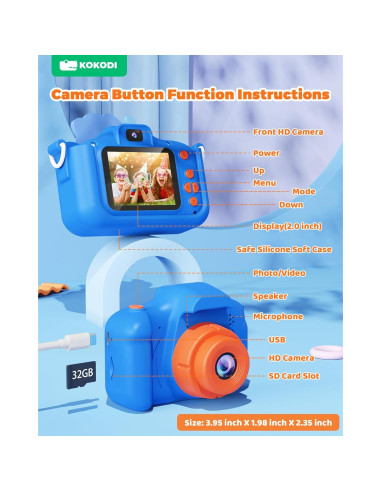Cámara Digital KOKODI para Niños 48MP HD 1080P con SD 32GB