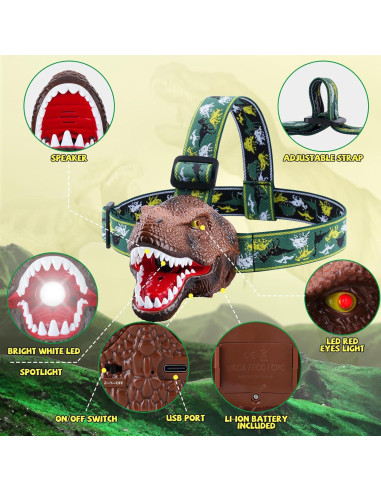 Linterna Frontal Dinosaurio Nitigo 2 Piezas LED Recargable