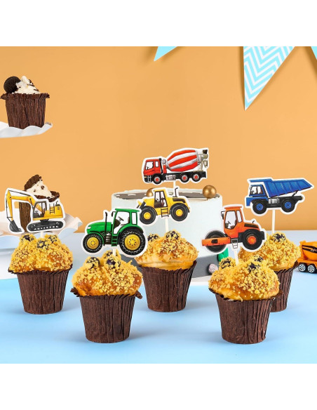 Decoraciones para Cupcakes WERNNSAI 40 Pzs Construcción Decoraciones para Cupcakes WERNNSAI 40 Pzs Construcción