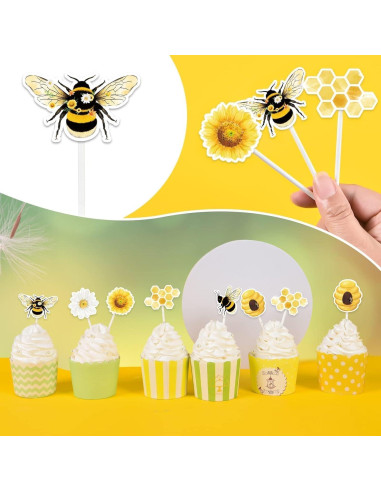 Adornos para Cupcakes WERNNSAI 36 Piezas Tema Abeja