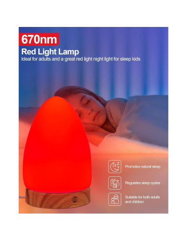 Lámpara Nocturna Roja Aoife con Control Remoto y Carga USB