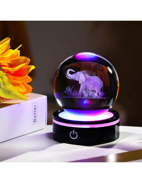 Bola de Cristal 3D Elefante YWHL con Base LED Colorida Bola de Cristal 3D Elefante YWHL con Base LED Colorida
