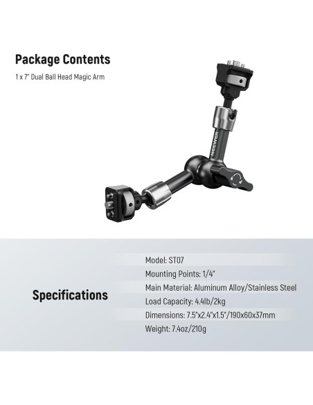 Brazo Mágico Articulado NEEWER ST07 18 cm 360 para Cámara Brazo Mágico Articulado NEEWER ST07 18 cm 360 para Cámara
