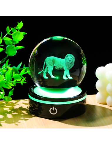 Figurita de león 3D YWHL con base LED decorativa 8cm