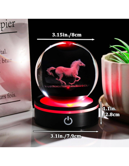Figura de Caballo de Cristal 3D YWHL con Base LED 8cm Figura de Caballo de Cristal 3D YWHL con Base LED 8cm