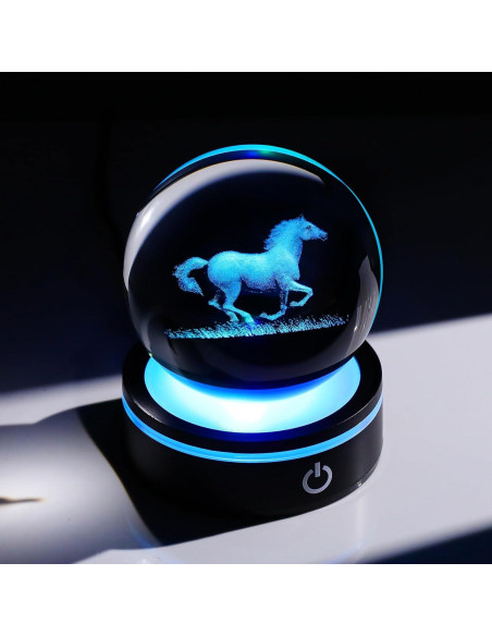Figura de Caballo de Cristal 3D YWHL con Base LED 8cm Figura de Caballo de Cristal 3D YWHL con Base LED 8cm