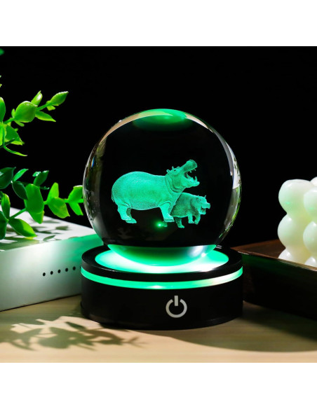 Figurita de Hipopótamo 3D YWHL con Base LED 8cm Figurita de Hipopótamo 3D YWHL con Base LED 8cm