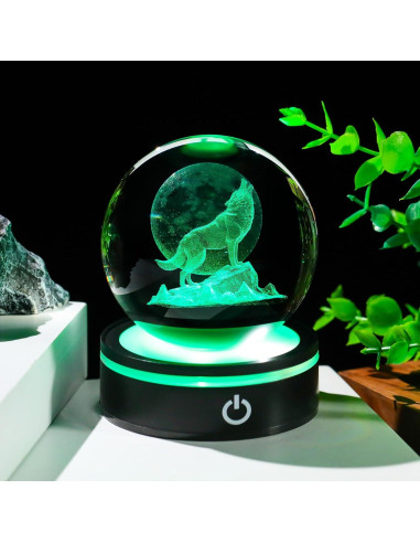 Figura de Lobo de Cristal 3D YWHL con Base LED Colorida