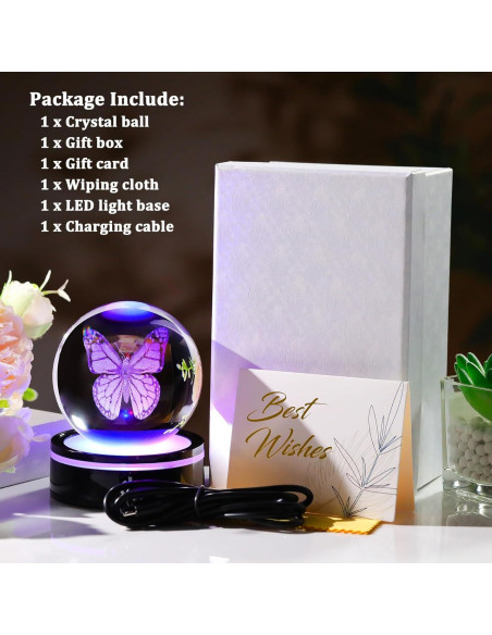 Esfera de Cristal 3D Mariposa YWHL con Base LED Colorida 8cm Esfera de Cristal 3D Mariposa YWHL con Base LED Colorida 8cm