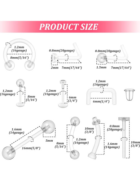 Kit de 29 Retenedores de Piercing Transparentes Lusofie 16G 14G Kit de 29 Retenedores de Piercing Transparentes Lusofie 16G 14G