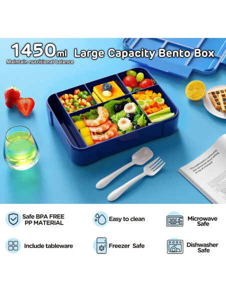 Caja Bento para Niños Jelife 1450ml 6 Compartimentos Azul Caja Bento para Niños Jelife 1450ml 6 Compartimentos Azul