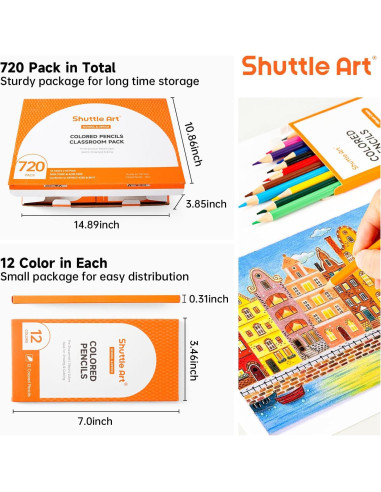 Lápices de Colores Shuttle Art 720 Pre-Afilados 60 Paquetes