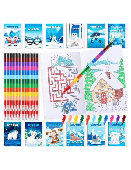 BenLouis 24 Libros para Colorear Invierno + 24 Crayones BenLouis 24 Libros para Colorear Invierno + 24 Crayones
