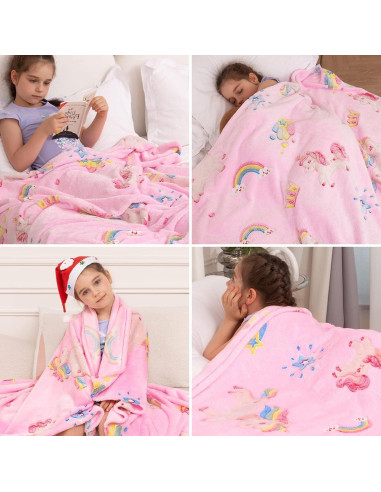 Manta de Unicornio Rosa inhand 127x152 cm Brilla en la Oscuridad