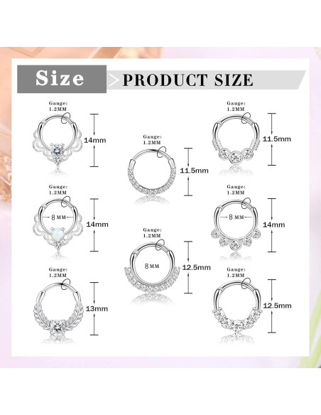 Anillos Clicker Septum 8Pcs LOYALLOOK Acero Inoxidable Anillos Clicker Septum 8Pcs LOYALLOOK Acero Inoxidable
