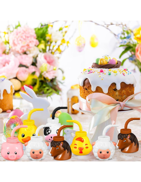 Tazas de Animales de Granja Roshtia 12 Piezas con Pajitas Tazas de Animales de Granja Roshtia 12 Piezas con Pajitas