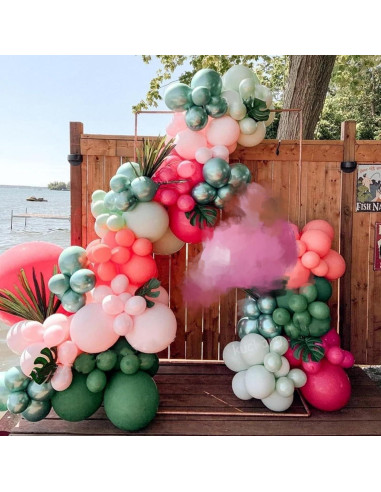 Kit de Arco de Globos Isndare Flamenco Rosa y Verde 120 Pzs