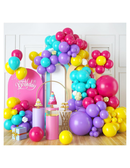 Arco de Globos Isndare Rosa, Azul, Amarillo y Púrpura Arco de Globos Isndare Rosa, Azul, Amarillo y Púrpura