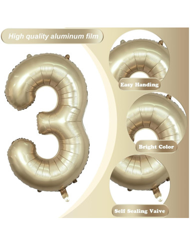 Globo Número 3 Dorado Claro 101,6 cm Mylar Helio Fiesta