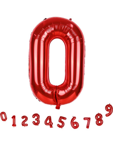 Globo de Número 0 Rojo 101,6 cm - Fiesta Cumpleaños