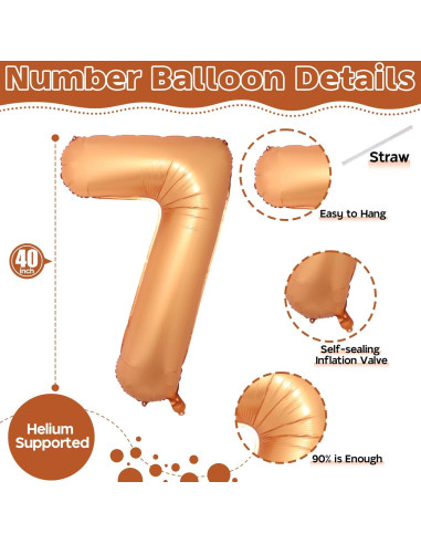 Globo Número 7 Naranja Gigante 101,6 cm Autoinflable