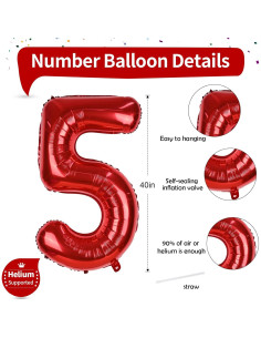 Globo Gigante Rojo Número 5 de 101,6 cm para Fiesta 2