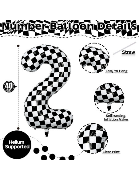 Globo Número 2 101,6 cm Foil Rayas Negro y Blanco Globo Número 2 101,6 cm Foil Rayas Negro y Blanco