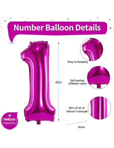 Globo Número 1 Rosa Fucsia 101,6 cm para Cumpleaños