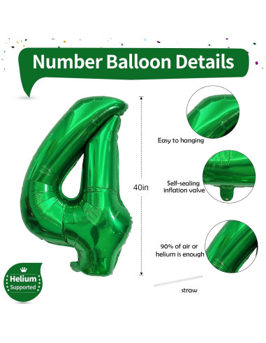 Globo de Número 4 Verde Oscuro 101,6 cm para Fiestas