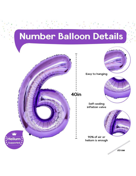 Globo Número 6 Morado 101,6 cm para Cumpleaños Niñas Globo Número 6 Morado 101,6 cm para Cumpleaños Niñas
