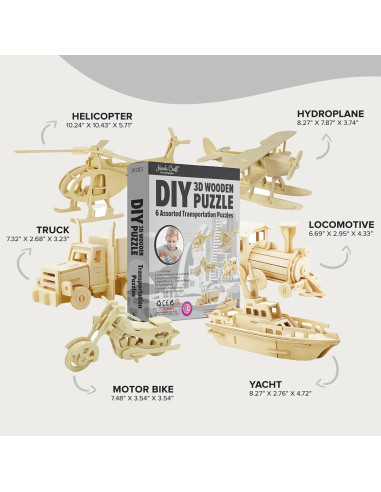 Rompecabezas 3D de Madera Manos Artesanales - 6 Vehículos