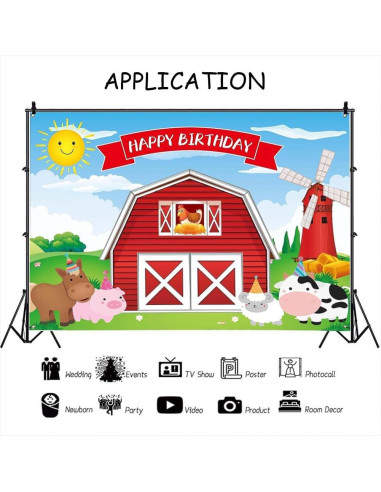 Fondo de Fiesta Infantil YRIOWMI Animales de Granja 210x150 cm