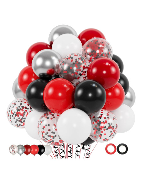 Kit de 100 Globos de Confeti Rojo, Negro y Blanco 30 cm Kit de 100 Globos de Confeti Rojo, Negro y Blanco 30 cm