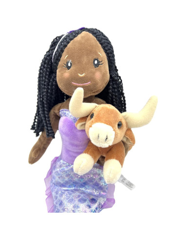 Muñeca Sirena Afroamericana con Vaca de Peluche 43 cm