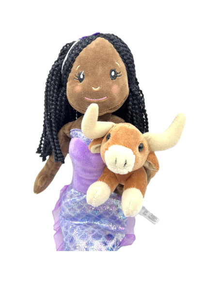 Muñeca Sirena Afroamericana con Vaca de Peluche 43 cm Muñeca Sirena Afroamericana con Vaca de Peluche 43 cm