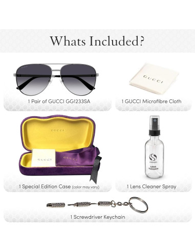Gucci GG1233SA Gafas de Sol Aviador Gunmetal 63mm