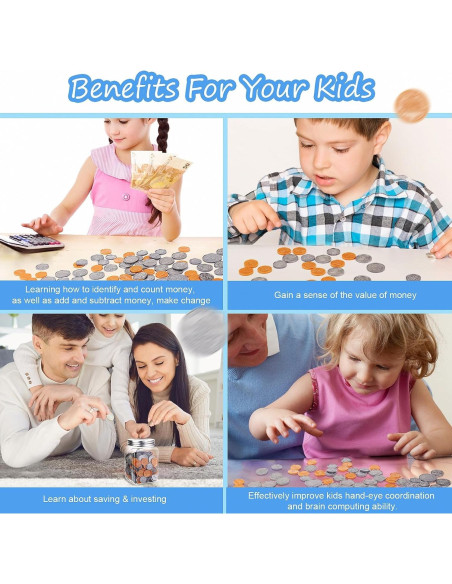 Set de Monedas de Juego Mczxon 250pcs para Niños - Aprendizaje Set de Monedas de Juego Mczxon 250pcs para Niños - Aprendizaje