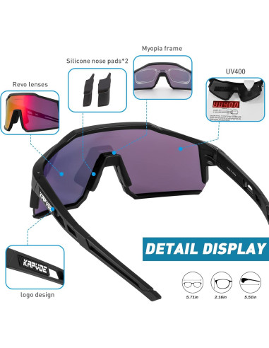 Gafas de Ciclismo KAPVOE TR90 4 Lentes Intercambiables
